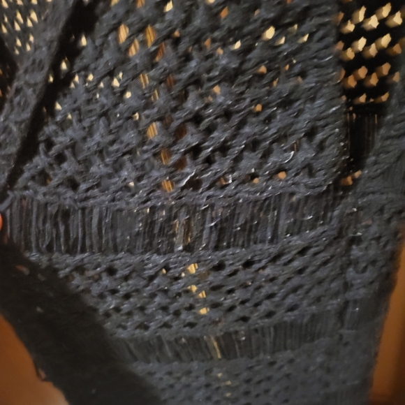 Umgee Crochet Knit Black Long Sweater Vest With Fringe Size Large Festival Boho - Picture 5 of 6